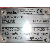 Pompes KSB ETALINE 74 M3/H. Type ETL 065-065-160